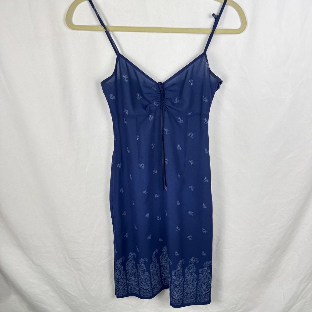 Vintage Esprit Navy Babydoll Slip Dress 0 Bandana Print Y2K 90s Sundress Boho